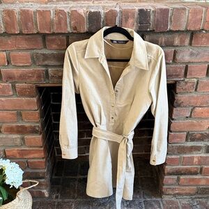 Zara Tan Belted Suede Dress